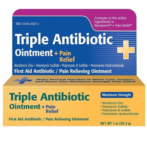 Taro Triple Antibiotic Ointment with Pain Relief (1 Oz Tube) First Aid Wound Care with Bacitracin Zinc, Neomycin, Polymyxin & Pramoxine HCI for Minor Cuts, Scrapes & Burns, Temporarily Soothes Pain