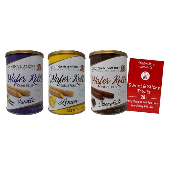 Cucina & Amore Creme Filled Baked Rolled Wafers Variety 3-Pack | Chocolate, Lemon & Vanilla | 14.1 oz | MerlinsMart Zine