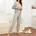 thumbnail image 5 of Elainilye Fashion Pajama Set for Women Two Piece Outfits Long Sleeve Plain Print Tops with High Waist Pants Pajama Sets,Gray, 5 of 6