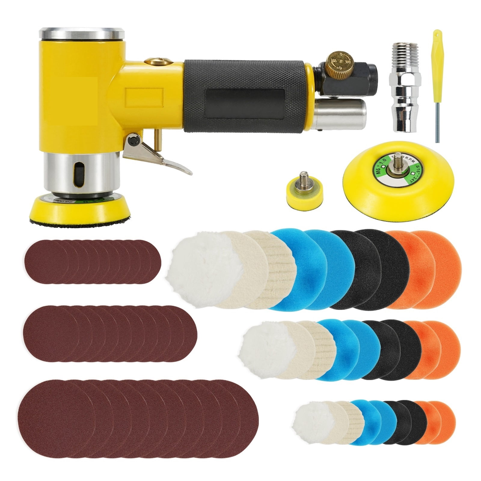 Mini Orbital 2/3" Air Sander Pneumatic Polisher Grinder Buffer Dual Action Orbital Polisher 80PCS Sanderpaper Set ,Equipment Stability