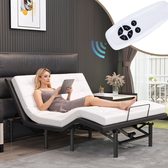 UHOMEPRO Queen Adjustable Bed Frame Zero Gravity Electric Bed Base with Wired Remote, Head & Foot Incline, 14" Foldable Metal Platform Bed, No Box Spring Required, Black