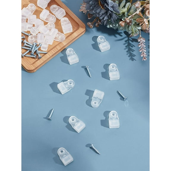 20 Sets Clear Plastic Mirror Install Clip Glass Retainer Clips with Iron Screw Glass Retainer Clips Cabinet Panel Retainer Clips for Fixing Glass Cabinet 21.5x12.5x10.5mm
