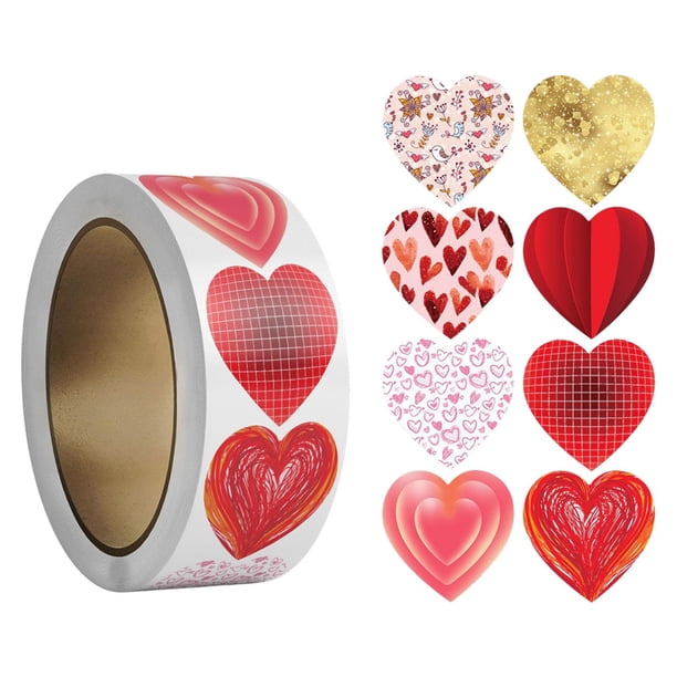Rollo de 500 pegatinas de corazón de 2,5 cm, autoadhesivas, para el Día de San Valentín. Estilo B