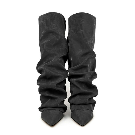 Boots for Women Tall Boots for Women Women's Knee High Boots Fashion Pointed Toe Heel Stacked Boots Slouchy Folded Casual Dress Boots For Women