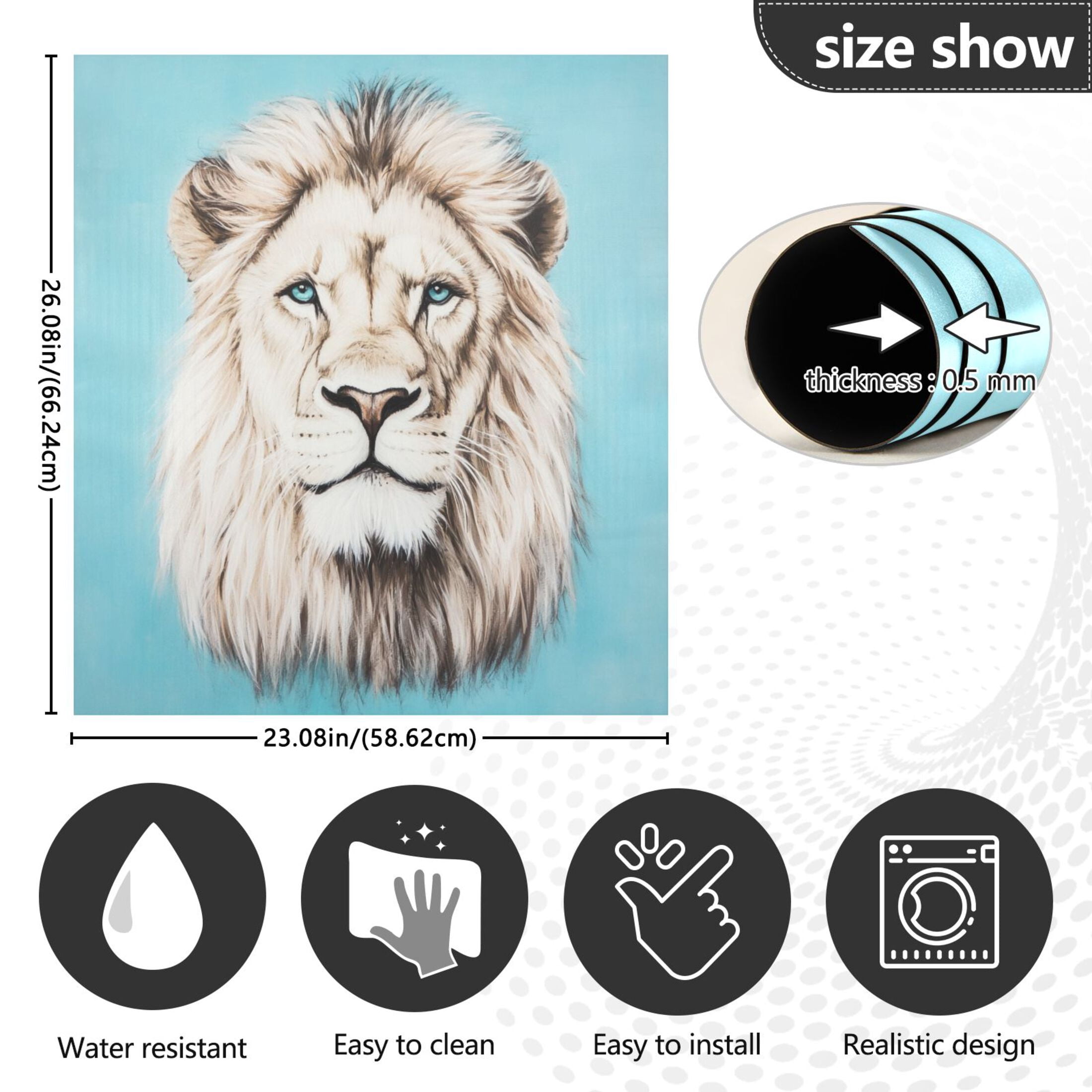 Dishwasher Magnetic Sticker 23x26 Inch Refrigerator Magnetic Sticker Washing Machine Magnetic Sticker Kitchen Panel Magnetic Sticker Home Decor White Lion Face Pattern
