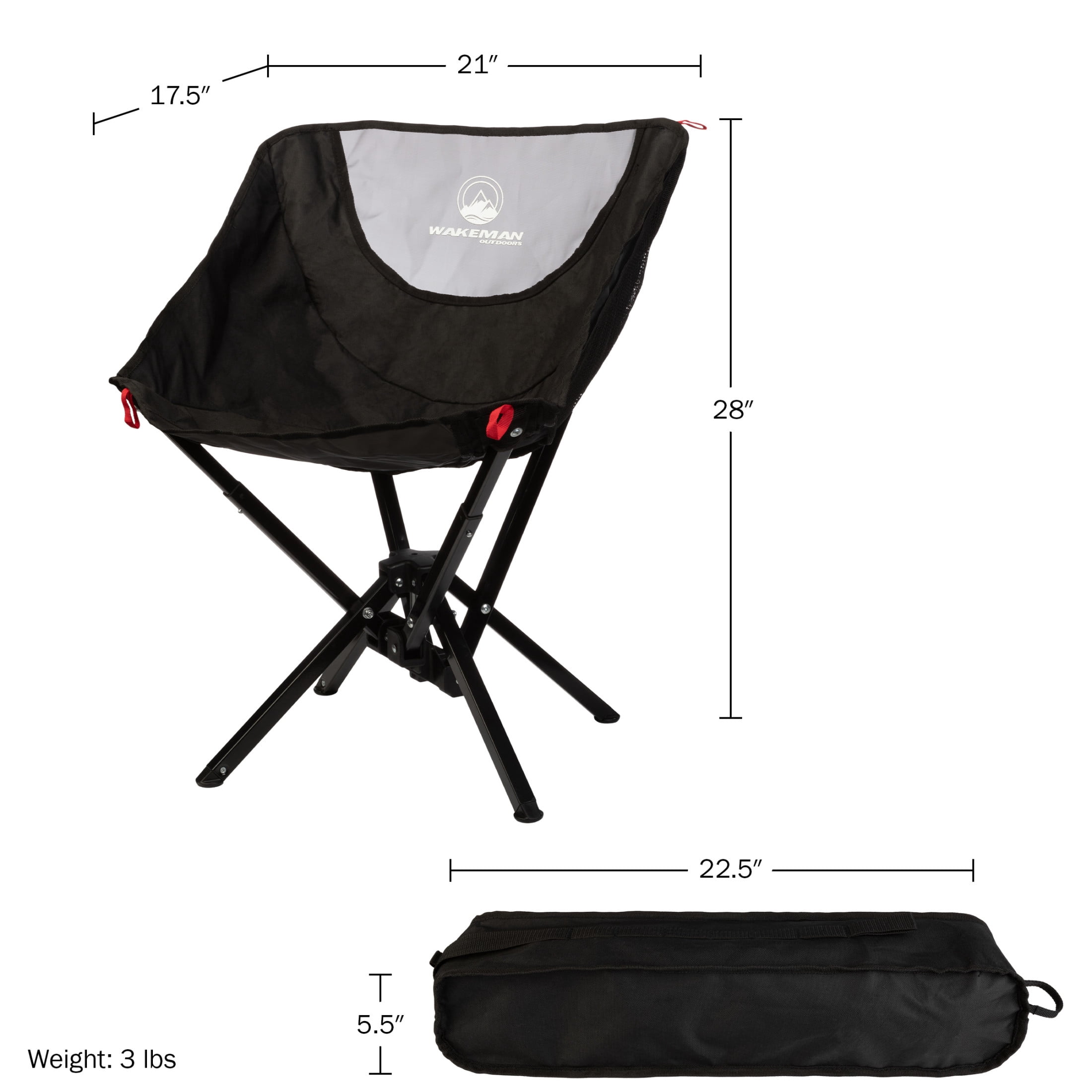Wakeman Outdoors Camping Chair - Lightweight Backpacking Chair, Black