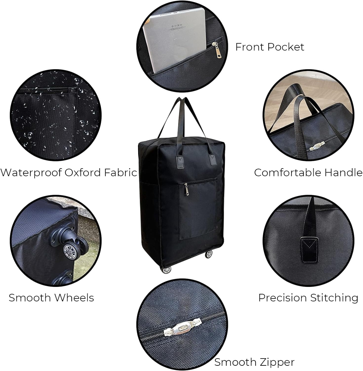 Expandable Foldable Duffel Bag with Wheels Rolling Duffle Bag Luggage Bag Carry on Bag Lightweight Suitcases,Black