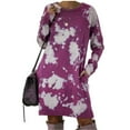 thumbnail image 2 of VSSSJ Women's Long Sleeve Casual Tie-Dyed Printed Sweatshirt Dresses Oversized Crew Neck Loose Pockets Knee Length Pullover Dress Purple S, 2 of 5