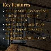 Pete & Pedro Men's 8-Piece Stainless Steel Professional Manicure Set For Men & Women | Nail Clippers, File, Cuticle Care, Scissors | Leather Travel Case, Pedicure, Grooming Kit | As Seen on Shark Tank