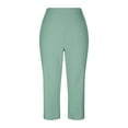 thumbnail image 7 of Huankd Capri Pants For Women Wide Leg Yoga Pants Plus Size Petite Pants High Waisted Dress Pants Loose Dressy Casual Cropped Pants Stretchy Summer Tummy Control Leggings With Pocket Green S, 7 of 7