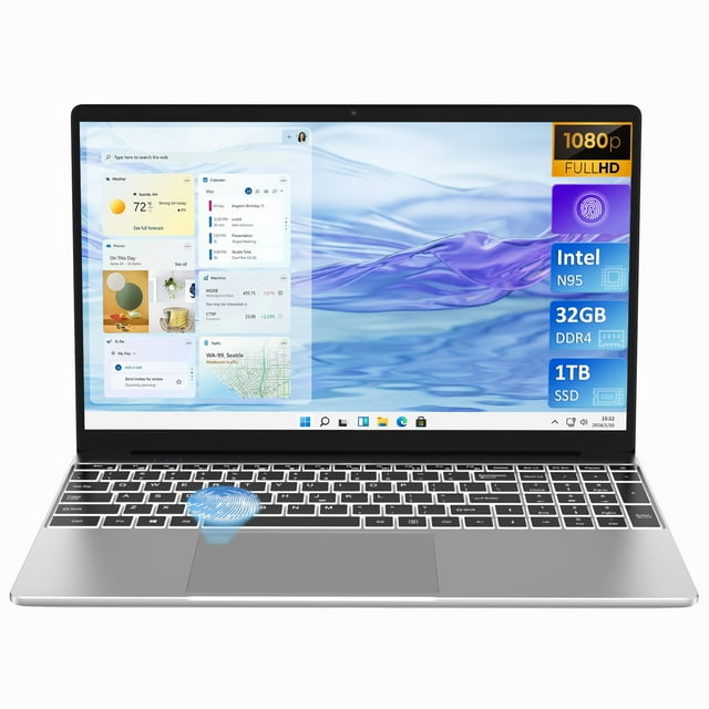 Auusda Ordinateur Portable Professionnel 15,6 Pouces Écran IPS Full HD Intel Alder Lake-N Quadricœur 32 Go RAM 1 To SSD Argent