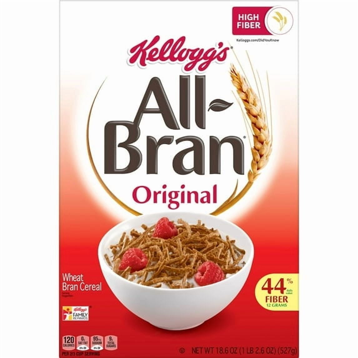 Kellogg's All Bran Breakfast Cereal, 8 Vitamins and Minerals, High Fiber Cereal, Original, 18.6oz Box(pack of 4)