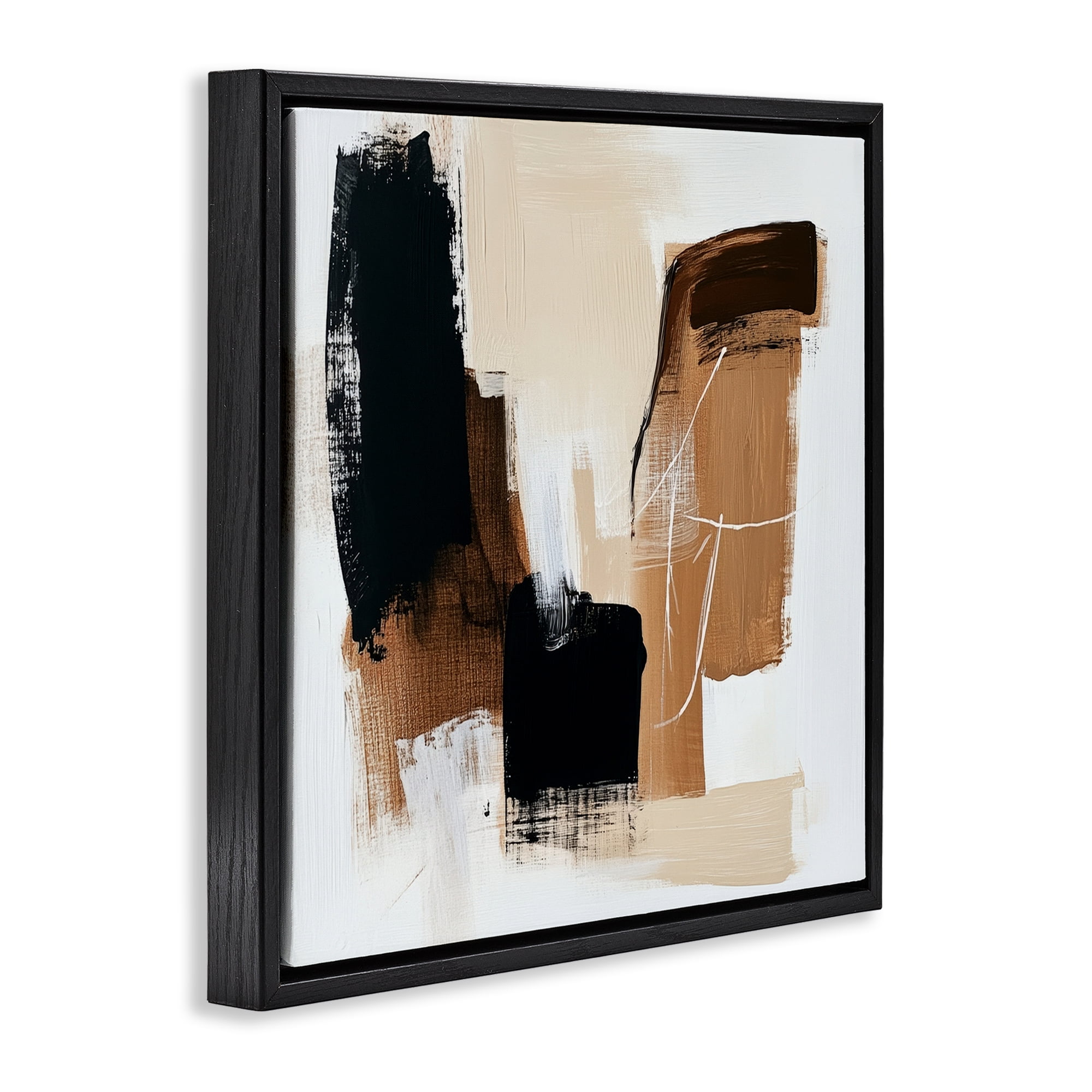 Stupell Industries Earthy Hues Neutral Balance Black Framed Floater Canvas Wall Art, design by Petal Prints Design