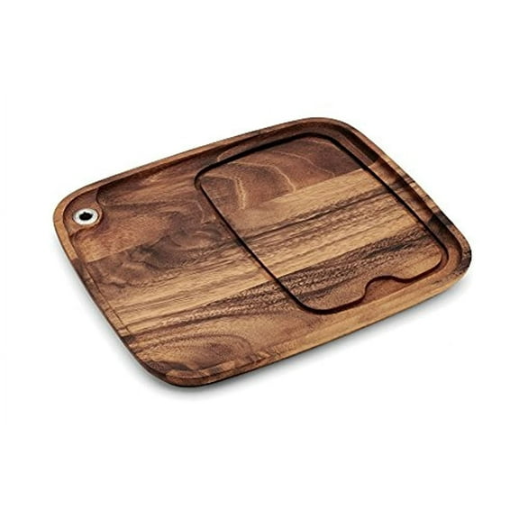 Ironwood Gourmet Fort Worth Steak Plate with Juice Channel, Acacia Wood, 11" x 13" x 0.75" Steak Cutting Board