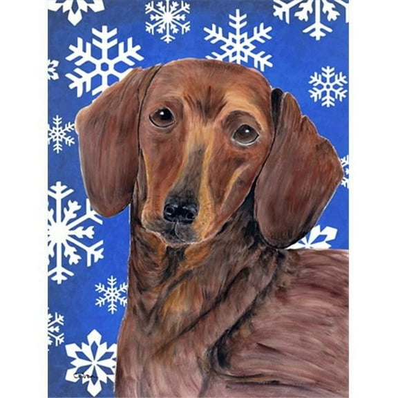 11 x 15 in. Dachshund Winter Snowflakes Holiday Garden Size Flag