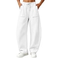 thumbnail image 2 of Women's Barrel Sweatpants, Elastic Waist Drawstring Casual Pants with Side Pockets, Home & Lounge Style | VerBelle,White 2XL, 2 of 9