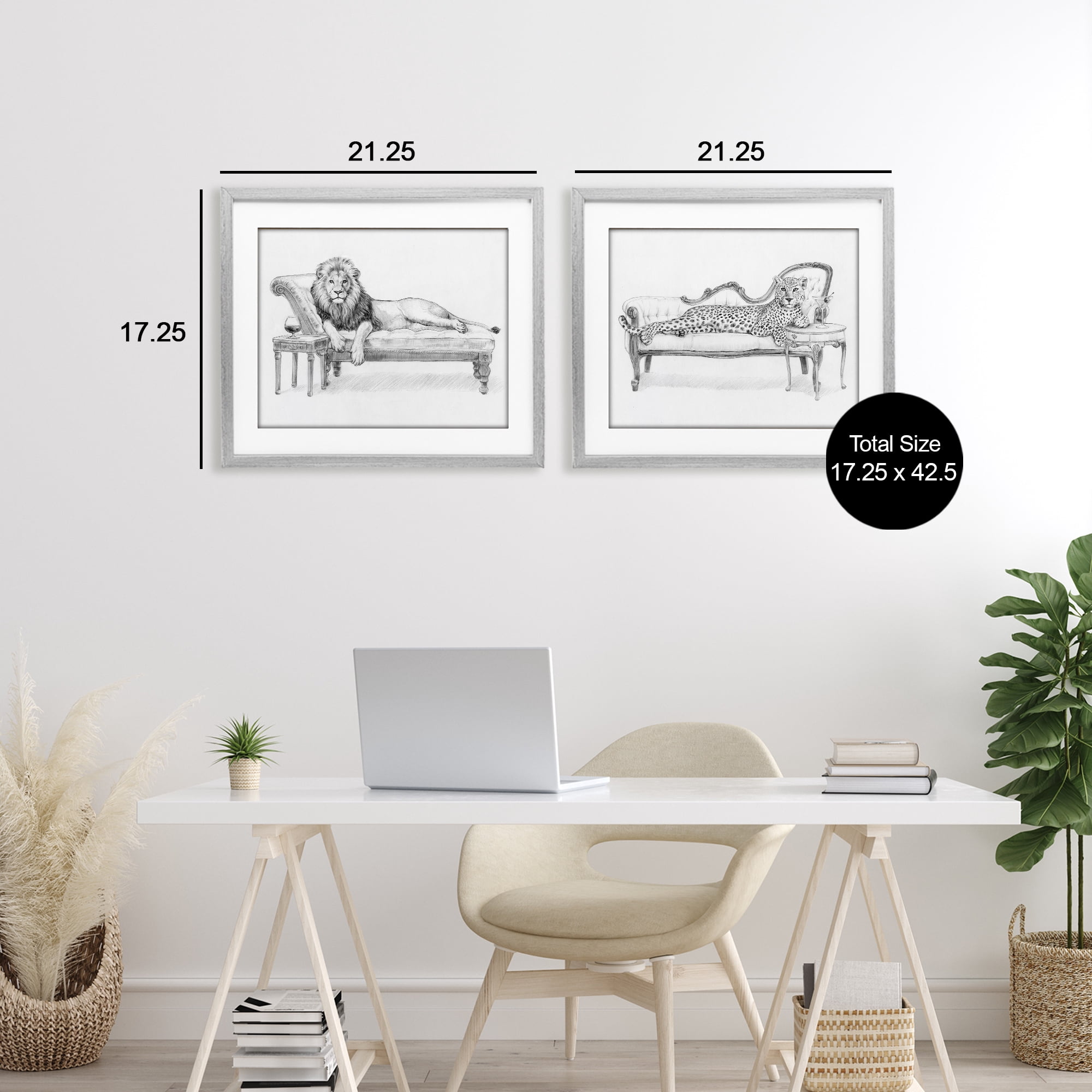Stupell Industries Lounging Beasts Wildlife 2 Piece Gray Framed Print Under Glass Set, design by Victoria Barnes