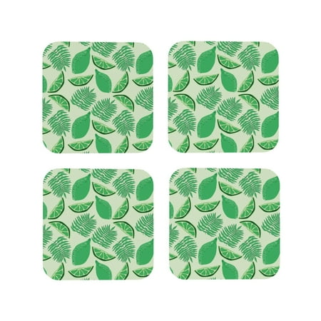 

Leather Coasters with Heat-resistant for Drinks Cute Sea Green Limes Leaves Cup Coasters Cup Pad Mat for Tabletop Protection Coffee Table Office Desk and Housewarming Gift