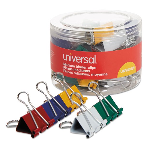 UNIVERSAL Medium Binder Clips 5/8" Capacity 1 1/4" Wide Assorted Colors