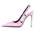 thumbnail image 2 of YDN Women Pointy Toe Cutout Slingback strap Buckle Pumps Bows Stiletto High Heels Studded Sandals Sexy Party Club Shoes Size 5.5 Pink, 2 of 4