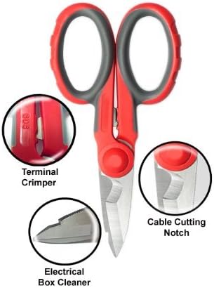 Ascend Tools Multipurpose Electrician's Shears 5-1/2 inch -  High Carbon Steel Serrated Blade, Cut / Strip Electrical Wire, Wire Cutting Notch, Crimp Terminals, Clean/file Electrical Boxes