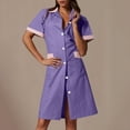 thumbnail image 6 of Medical Scrubs for Women Button Down Purple Nurse Dress Short Sleeve Dresses Plaid Working Uniform Workwear with Pocket M, 6 of 6