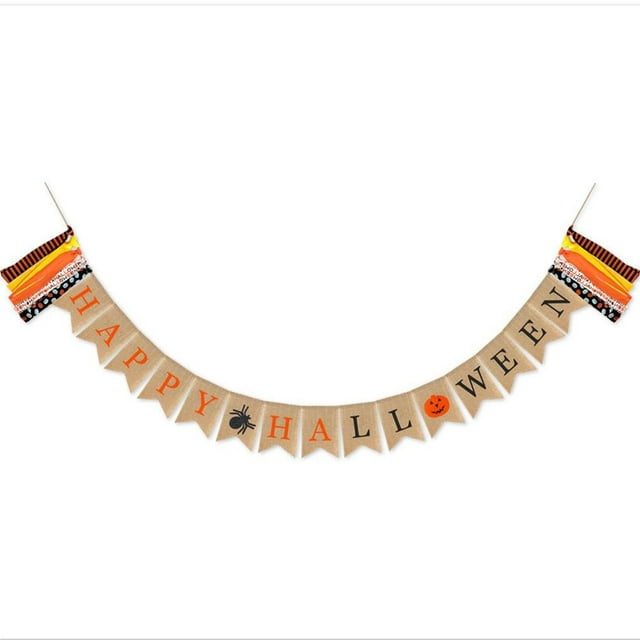Injueey Pancartas colgantes de Halloween con telas de letrero de calabaza de araña, banderas para tirar, banderines colgantes, decoraciones Kits de decoración para fiestas