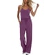 thumbnail image 1 of Pantalones Casuales para Mujeres Verano Cuello en V Color Sólido Bolsillo sin Mangas Pantalones Largos Mono Poliéster Moda Casual, 1 of 7