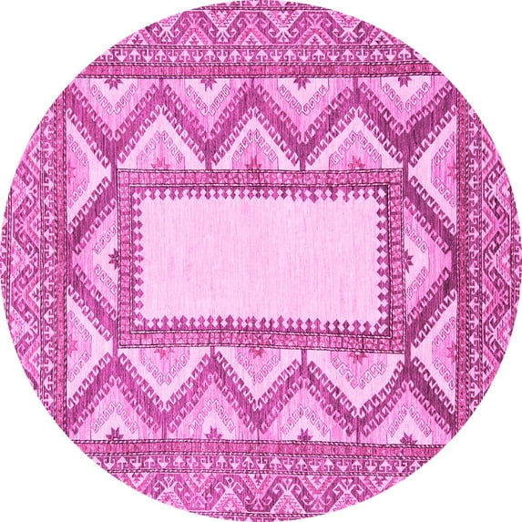 Ahgly Company Indoor Round Abstract Pink Modern Area Rugs, 4' Round
