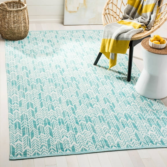 SAFAVIEH Montauk Rhoda Geometric Area Rug, Aqua/Ivory, 5' x 8'