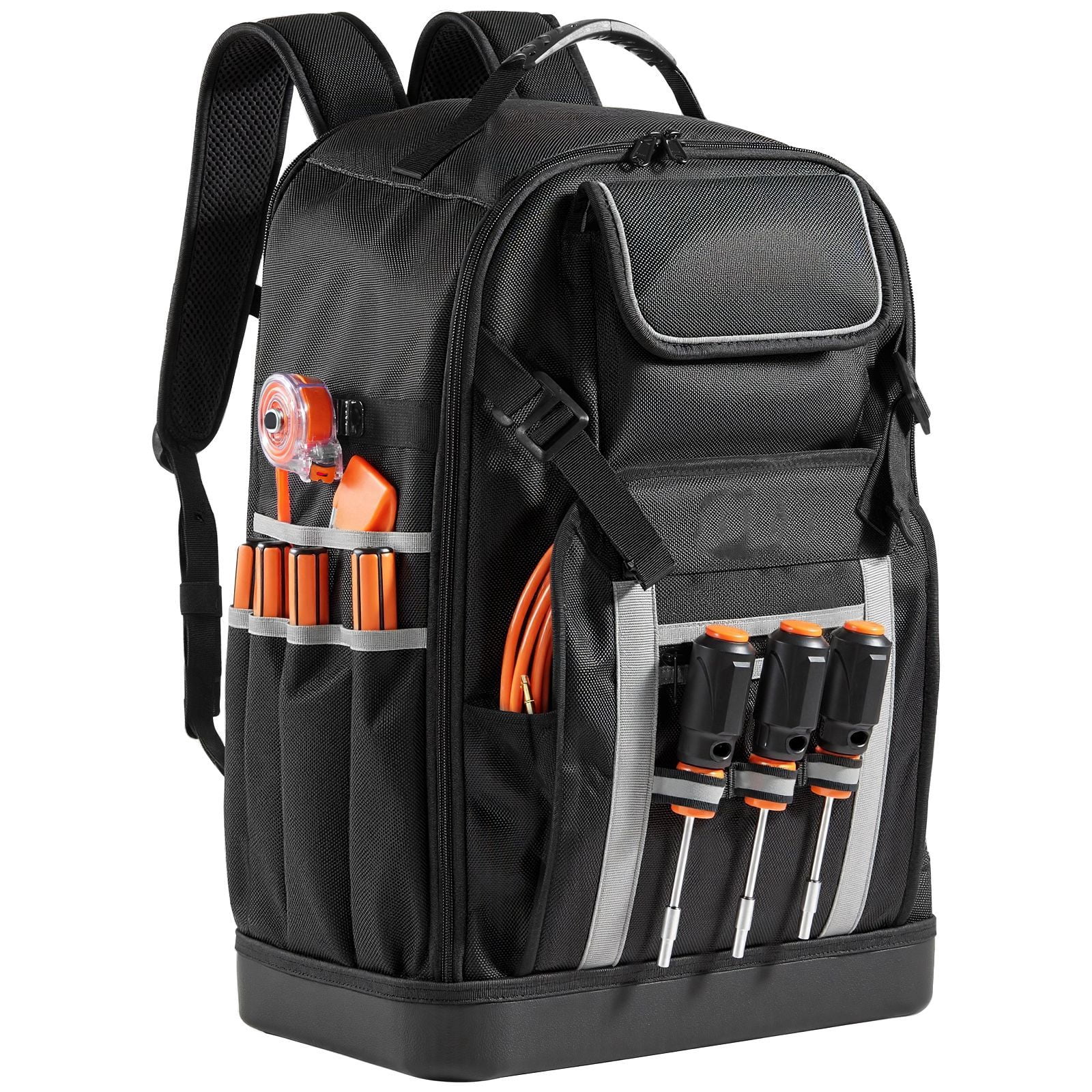Tool Backpack 56 Pockets, 100 lbs Capacity, Ballistic Nylon, Combination Lock, Charging Port, for Electrician Plumber HVAC