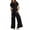 Black, variant on Women's 2-Piece Set - Smocked Waist Peplum Top & Drawstring Wide Leg Pants Brown L