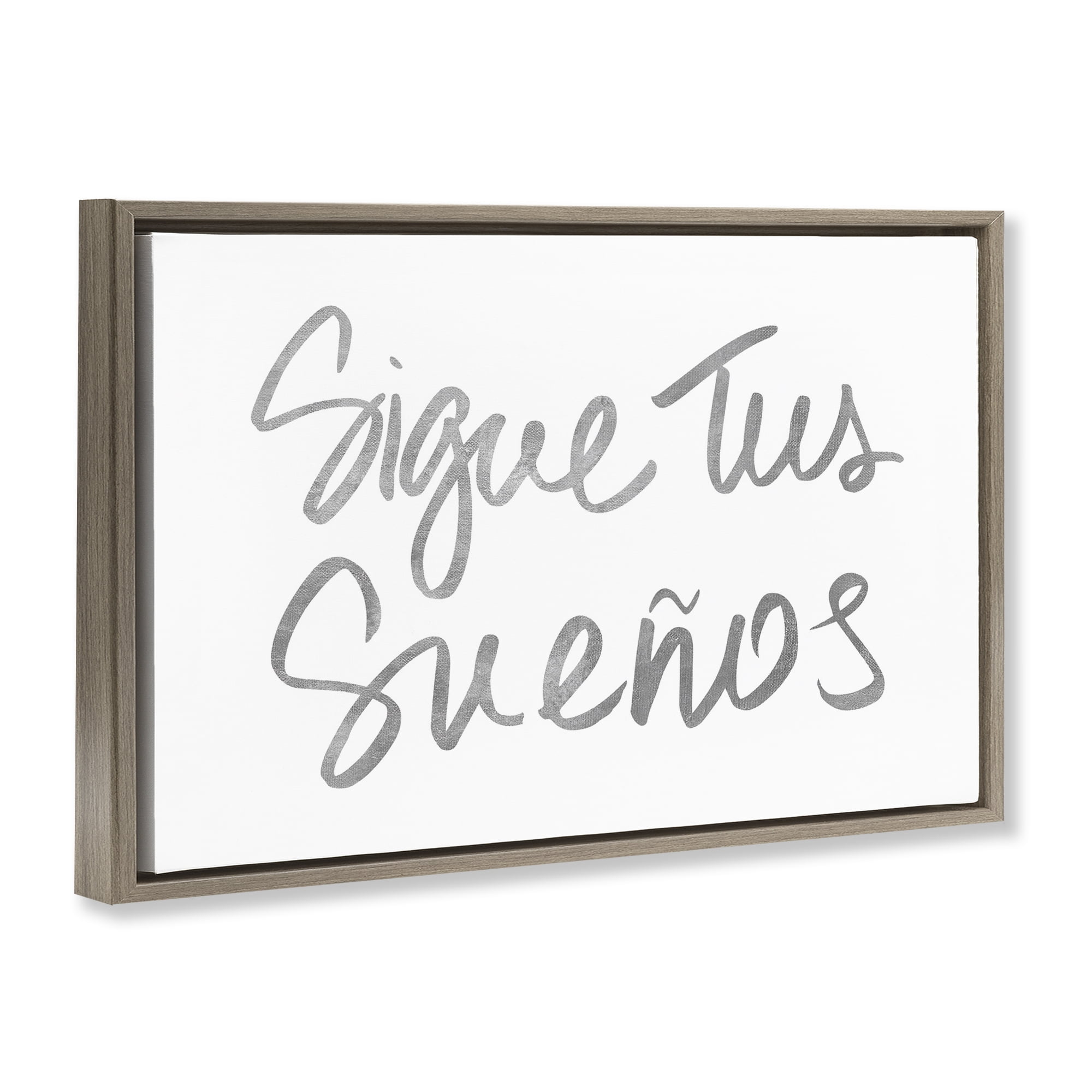 Stupell Industries Sigue Tus Sueños Brilla Inspirational Quotes & Sayings Painting Brown Floater Framed Art Print Wall Art, 25 x 17