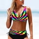 thumbnail image 3 of Traje de baño bikini multicolor con rayas arcoíris y cintura alta de talla grande dividido, 3 of 6