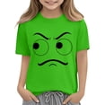 thumbnail image 5 of Blusas y camisas de manga corta con cuello redondo para niños y niñas, color liso, con estampado de expresión linda, manga corta, holgadas y cómodas, blusa para niña, 5 of 5