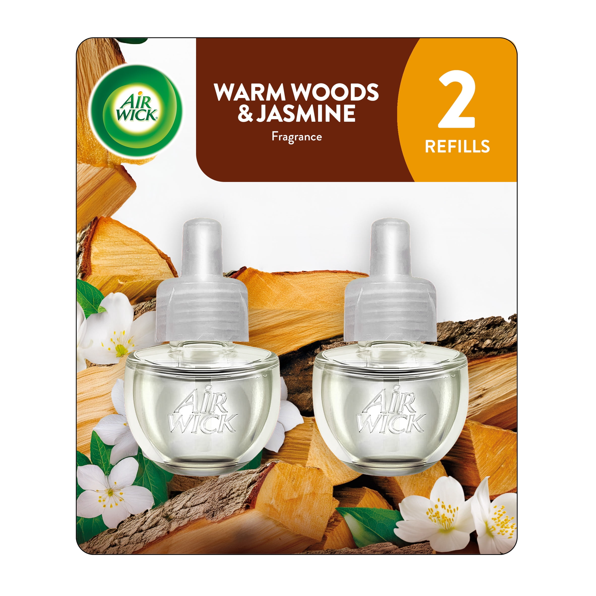 (6 pack) Air Wick Plug-In Scented Oil Warmer Air Freshener Refills, Warm Woods & Jasmine, 2 Count