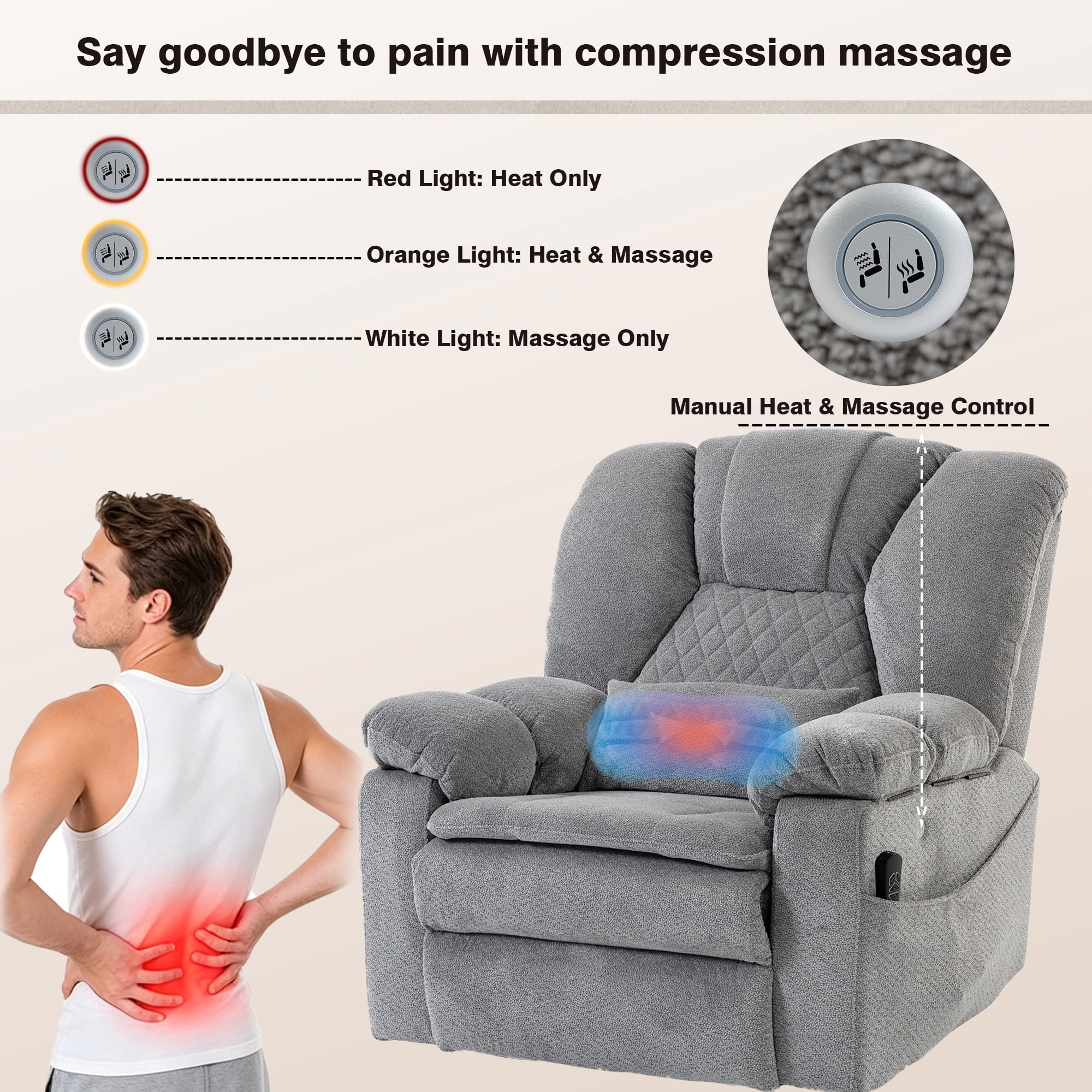 LITVZ Air Compression Waist Massage Recliner for Elderly, Big Man Recliner 400 lbs Heavy Duty, Oversized Power Lift Recliner Chair with Airbag Massage & Heating, Lay Flat 180° for Family