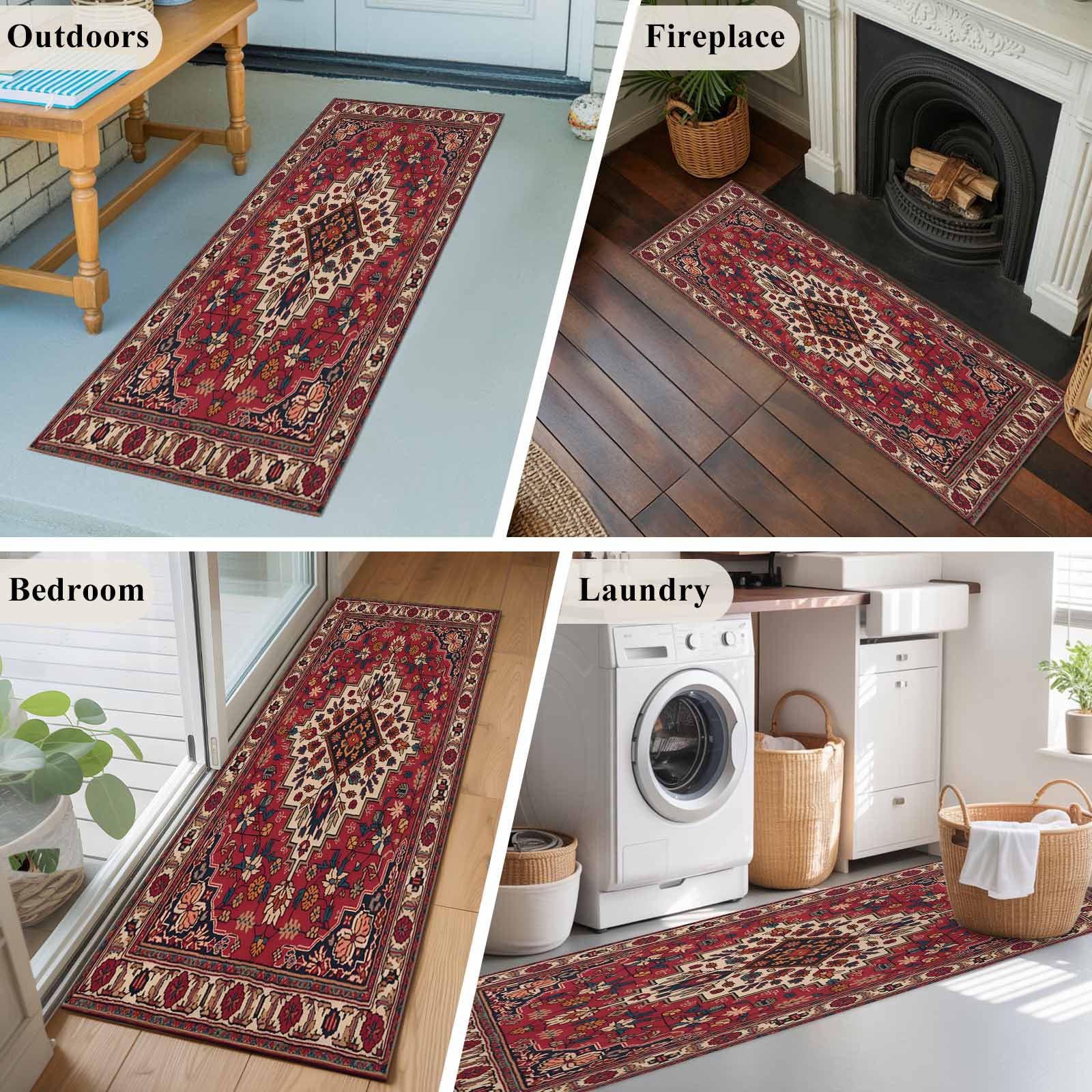 Runner Rug 2 x 6 Ft, Country Boho Washable Non-Slip Floor Mat for Kitchen Hallway/Entryway, Farmhouse Ethnic Abstract Nation Aesthetic Long Kitchen Runner Area Rugs for Living Room, Low-Profile