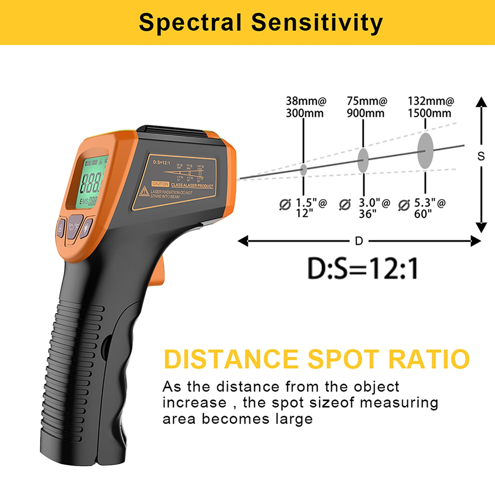 Infrared Thermometer Temperature Gun(NOT for  Humans),-58°F~1832°F(-50°C~1000°C),High&Low  Alarm,Non-Contact,MAX/MIN/DIF/AVG Display Digital Laser