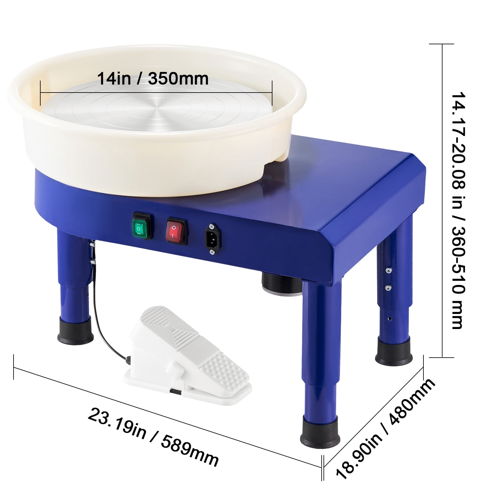 KFFKFF 14-inch Pottery Wheel with Adjustable Speed, Foot Pedal Control, Height-Adjustable Legs, Detachable Basin, and Complete Tool Kit for Crafting and DIY Projects, Blue
