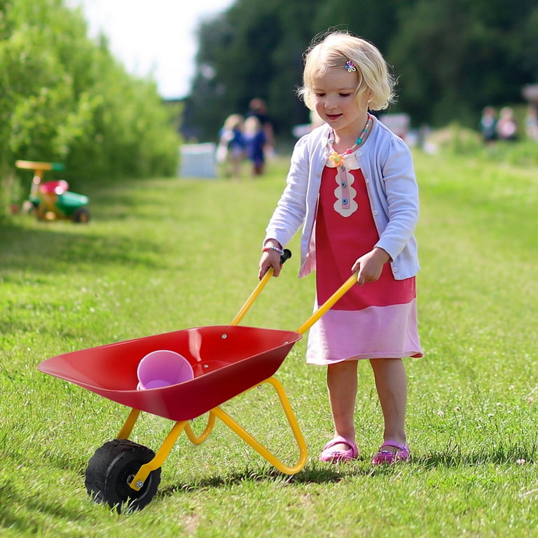 Gymax Kids Metal Wheelbarrow Children s Size Ourdoor Garden Backyard Play Toy Red