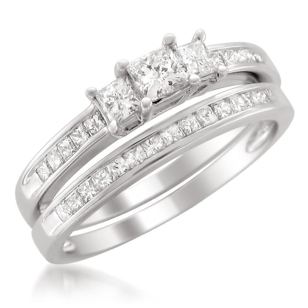 Montebello Jewelry Montebello Platinum 1ct TDW Princess-cut Diamond Bridal Ring Set by Overstock