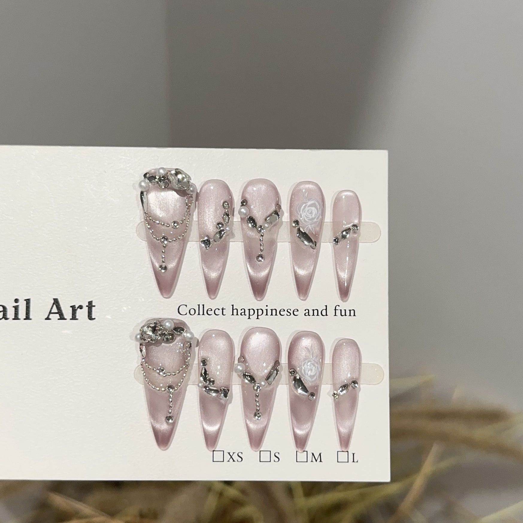 Purely handmade wearing nail high-end purple cat eye high-end nail art piece white light luxury chain drill fake nail patch