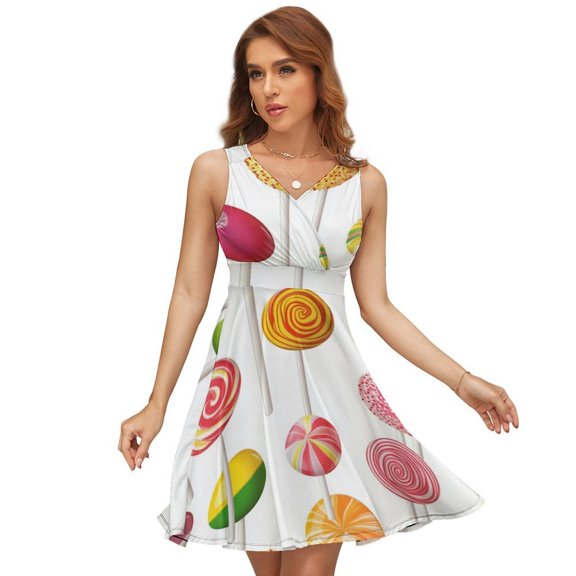 Candy Pattern Rainbow Lollipop Sundress Sleeveless Dress Summer Women Clothes Dress for Women Dresses