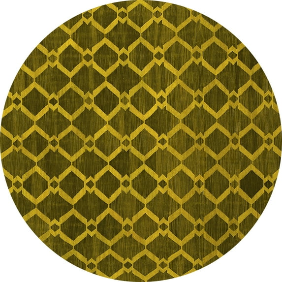 Ahgly Company Machine Washable Indoor Round Abstract Yellow Contemporary Area Rugs, 5' Round