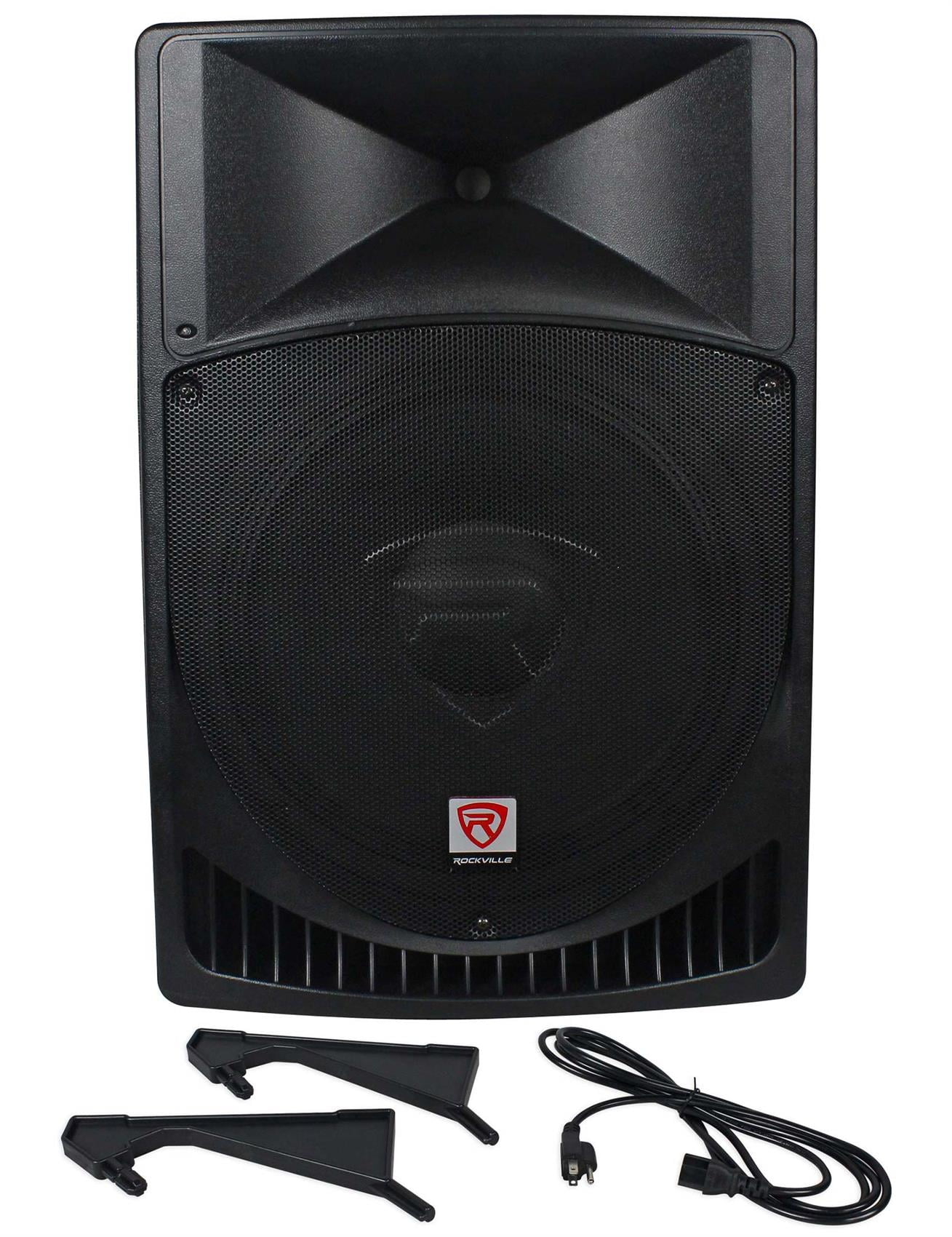 (2) Rockville RPG15 15" Powered 1000W DJ/PA Speakers+ 18" Subs+Poles+Cables