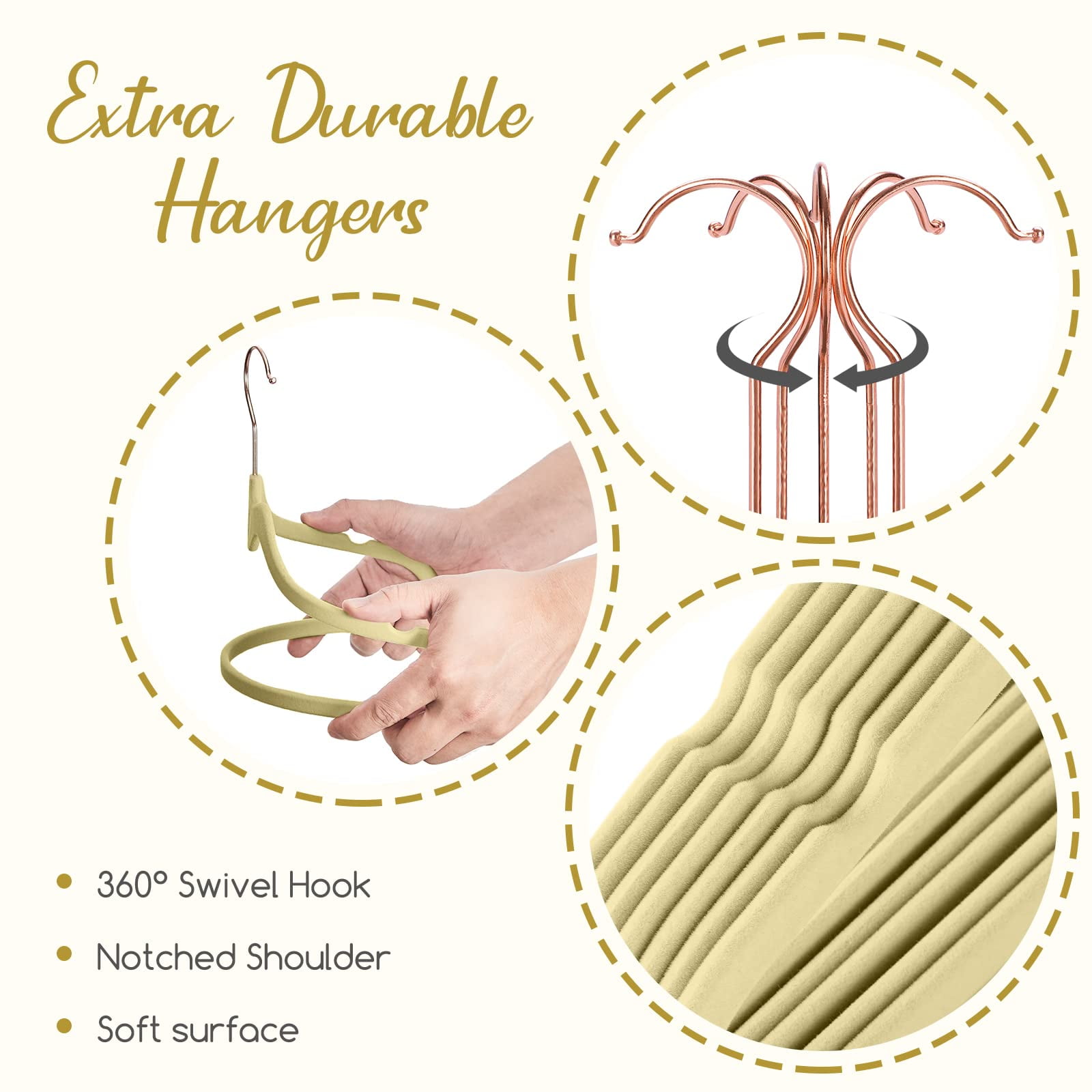 Velvet Hangers 60 Pack, Non Slip Flocked Felt Hangers, Sturdy Velvet Clothes Hangers, Cute Heart Hangers, Heavy Duty Coat Hangers, Ultra Slim Hangers for Closet Space Saving（Beige）