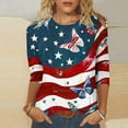 thumbnail image 2 of Dreluolixuan Patriotic Shirts for Women 3/4 Sleeve Tees Round Neck Blouses American Flag Star Red White and Blue Tops Pullover Party in The USA Memorial Day Red 2XL, 2 of 5