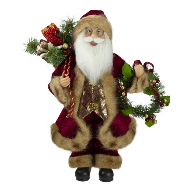 Northlight 18" Santa Claus Rouge Tenant une Couronne et un Sac-Cadeau Figurine de Noël