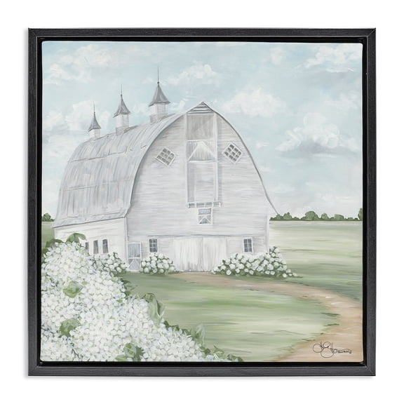 Stupell Industries Rustic Lodge Soft Country Landscape with Hydrangeas Black Floating Frame Canvas Art, 18 x 18, by Hollihocks Art
